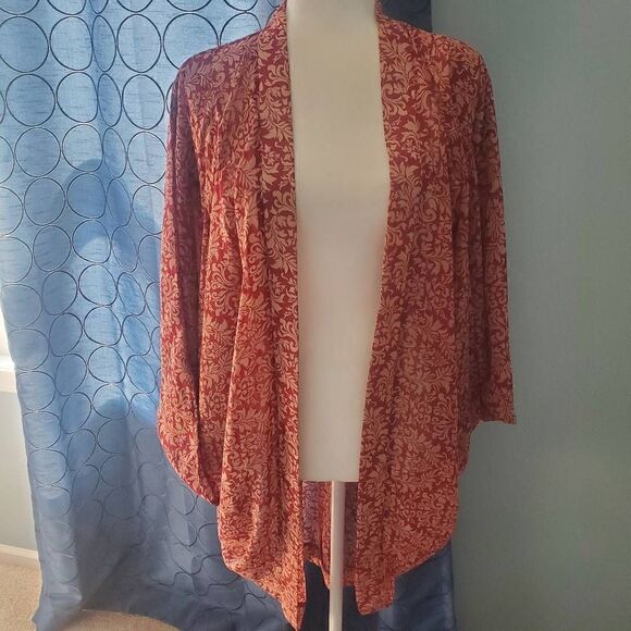 TOBI maroon and cream sheer cardigan shawl - Picture 10 of 10